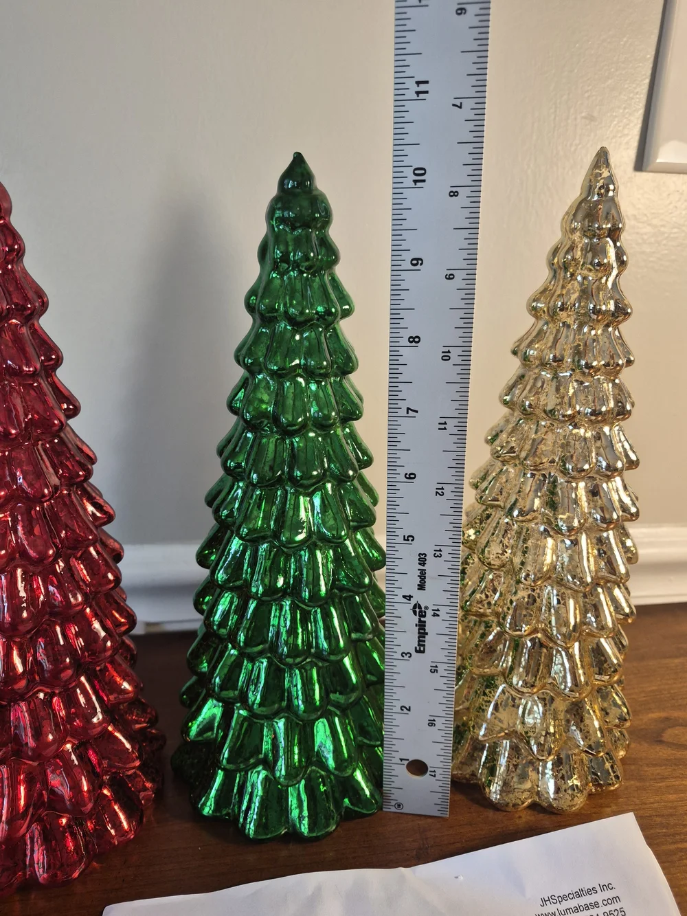 Lumabase Holiday Glass Tree Set – Red, Green, Gold, Battery Operated